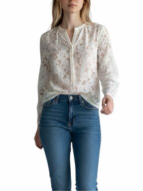 Rebecca Taylor Ivory Silk Blend Burnout Floral Sheer Blouse Top Women’s 2 Boho